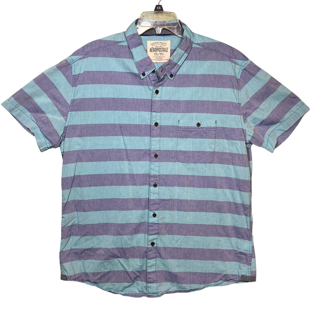Aeropostale Shirt Mens XL Striped Button Up Short Sleeve Casual